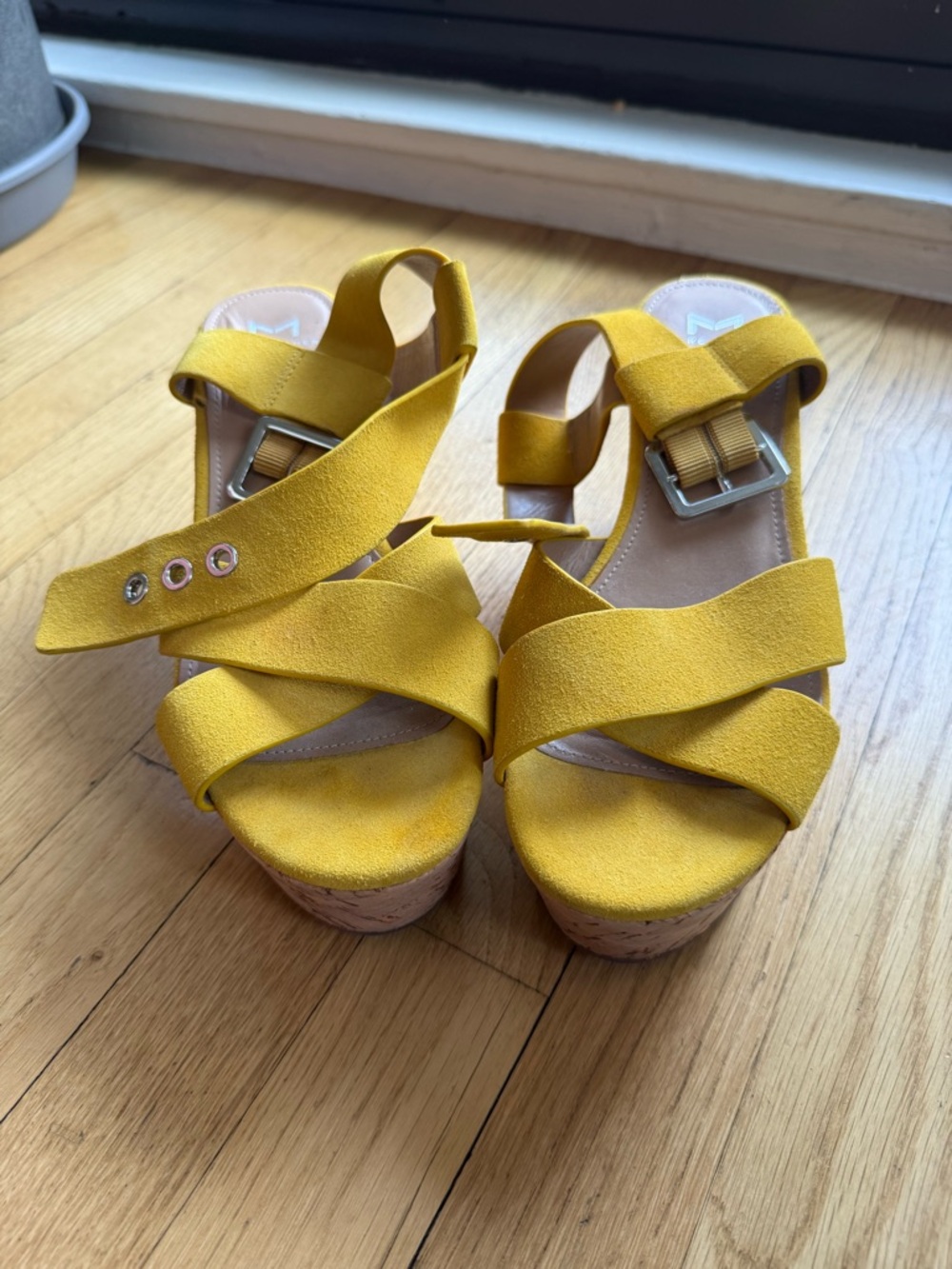 Marc Fisher Yellow Suede Platform Sandals